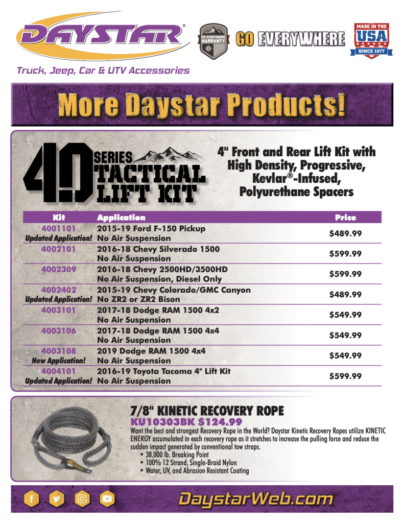 daystar tactical 4" lift kit