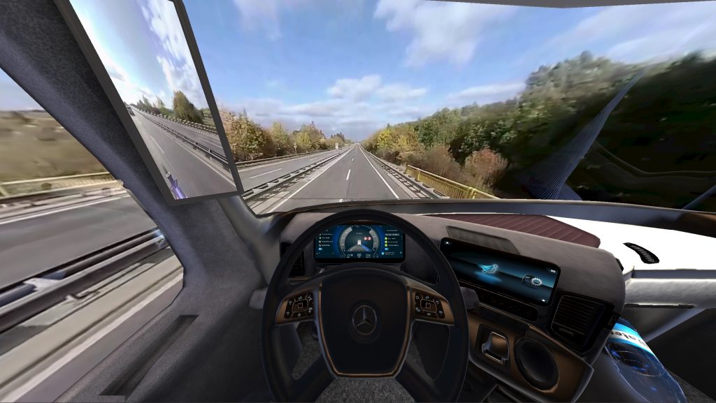 Daimler Trucks: Lkw-Fahrer testen neue digitale Fahrzeugsysteme in mobilem SimulatorDaimler Trucks: Truck drivers test new digital vehicle systems in mobile simulator