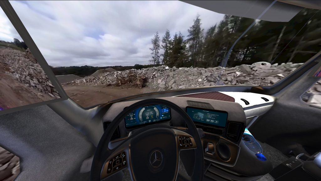 Daimler Trucks: Lkw-Fahrer testen neue digitale Fahrzeugsysteme in mobilem SimulatorDaimler Trucks: Truck drivers test new digital vehicle systems in mobile simulator PRODUCT, TRUCK WAT, DAIMLERTRUCKS, MERCEDESBENZTRUCKS, AUGMENTEDREALITY, AUTOMOTIVE